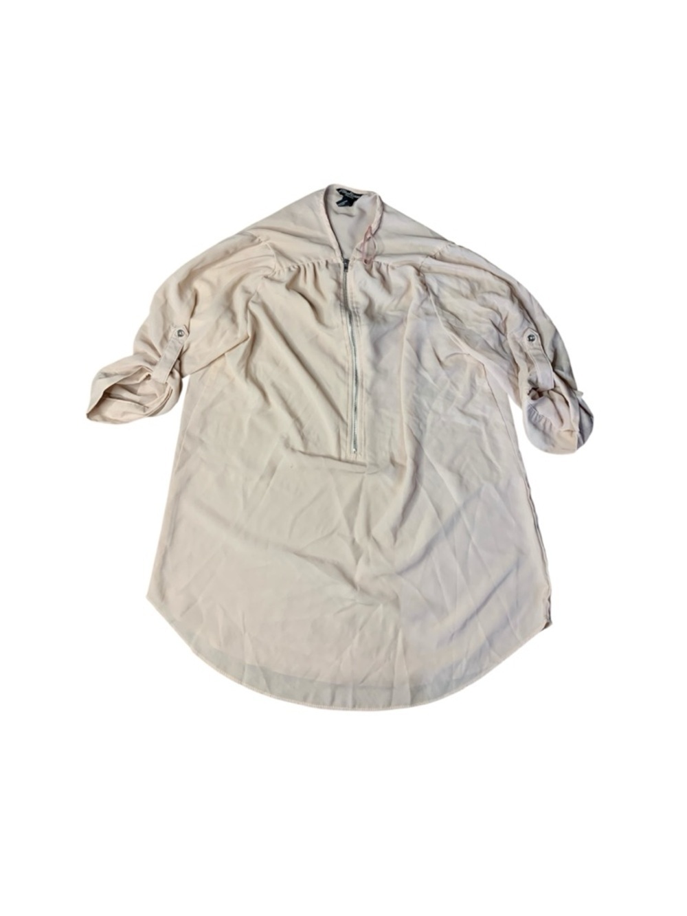 70. Streetwear Society Blush Pink Quarter Zip Roll-Tab Sleeve Blouse - Large